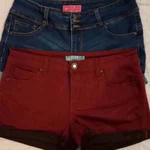 2 PAIR-Sold as a pair Wax Jeans Women's Denim Shorts
